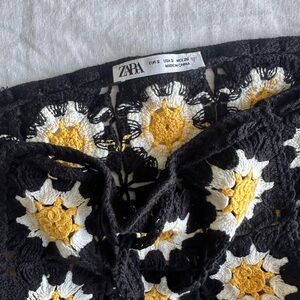 Zara Black and Yellow Floral Crochet Midi Skirt